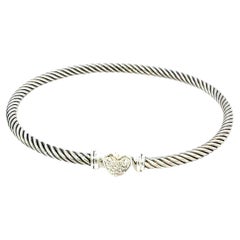 David Yurman Diamond 3 mm Cable Cuff Bracelet Sterling Silver Estate