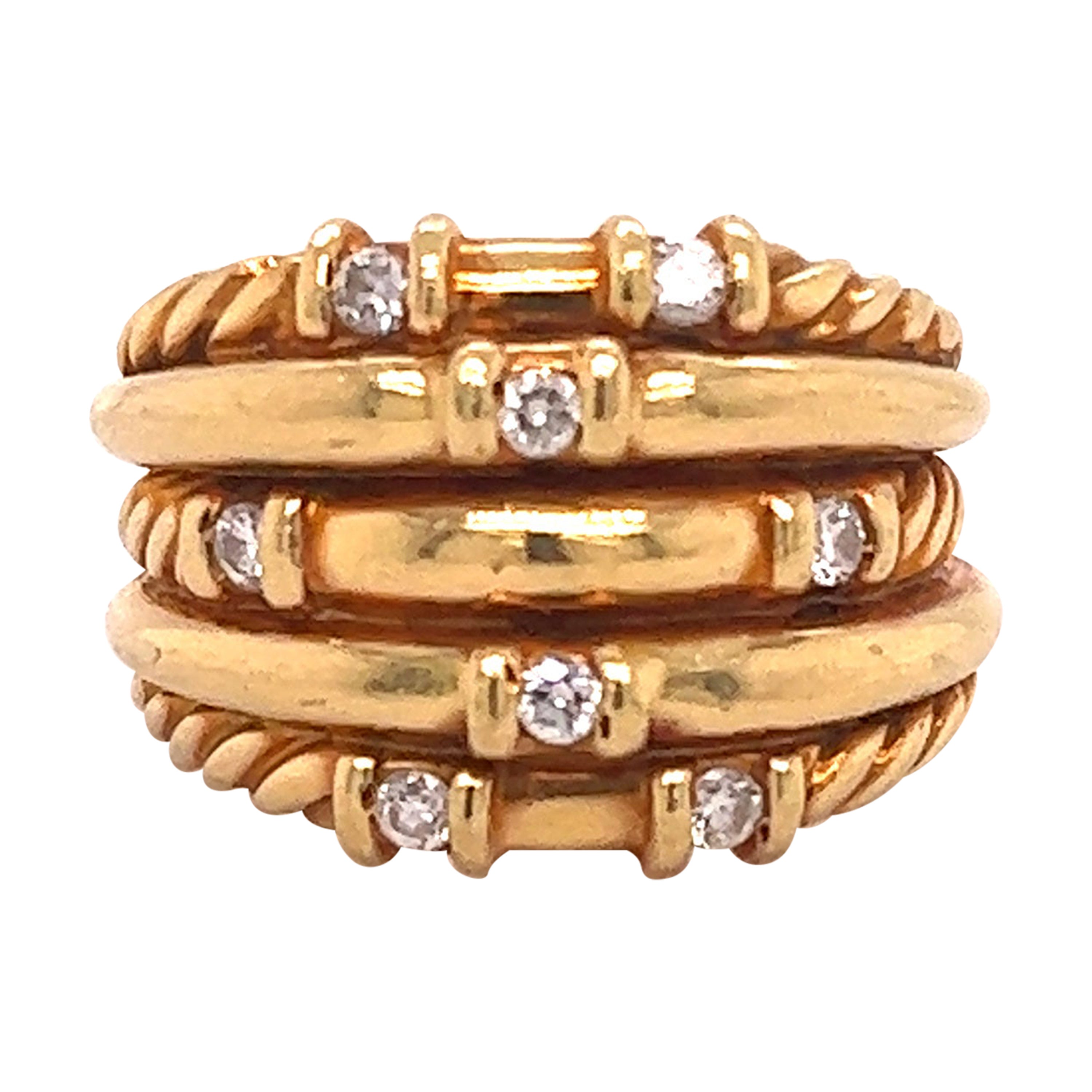 David Yurman Diamant-Metro-Kabelring, 5 Reihen, 18 Karat Gelbgold
