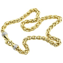 David Yurman Diamond Accented Clasp Gold Wheat Necklace