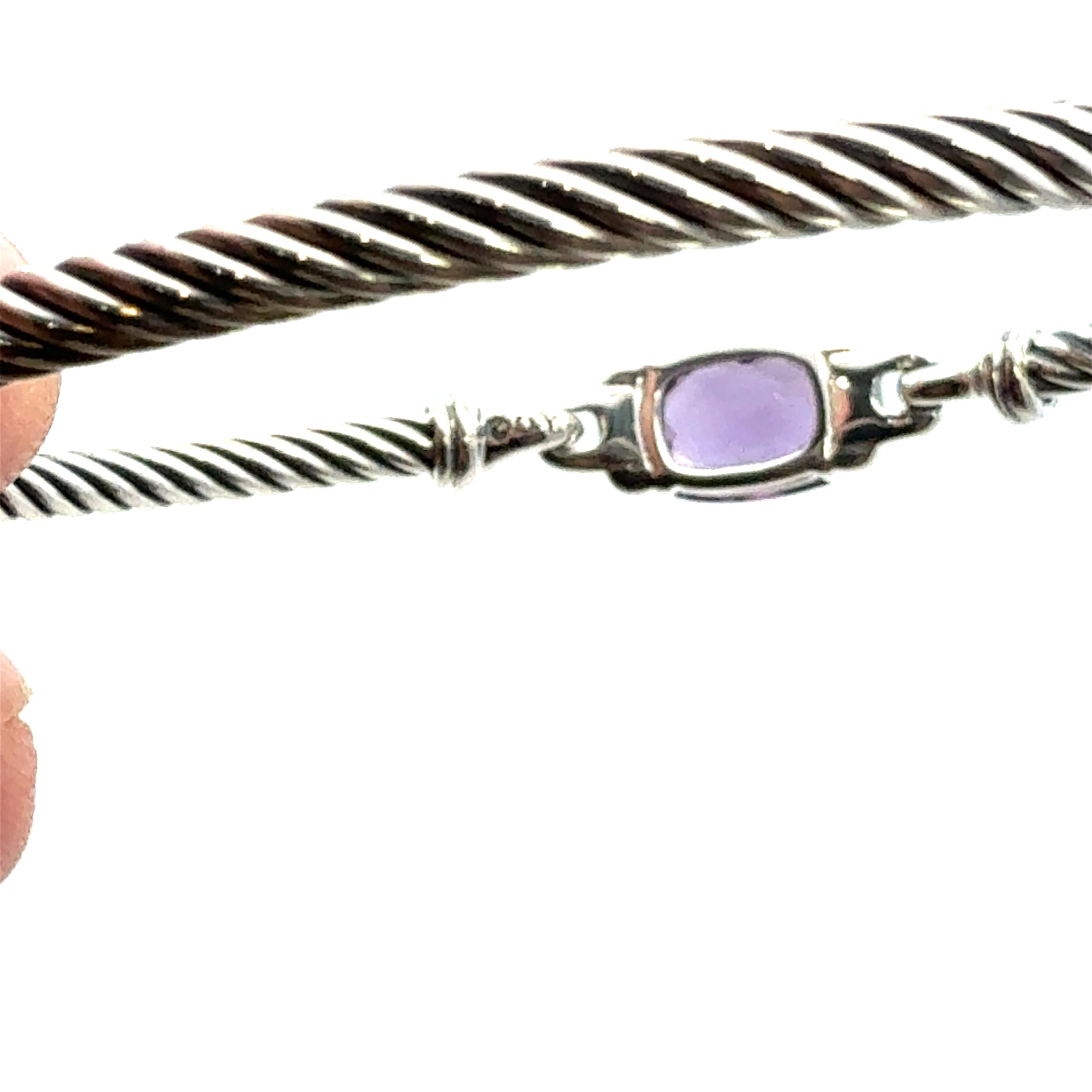 David Yurman Pulsera Puño Amatista Diamante Talla M 3 mm Plata de Ley Estate Corte cuadrado en venta