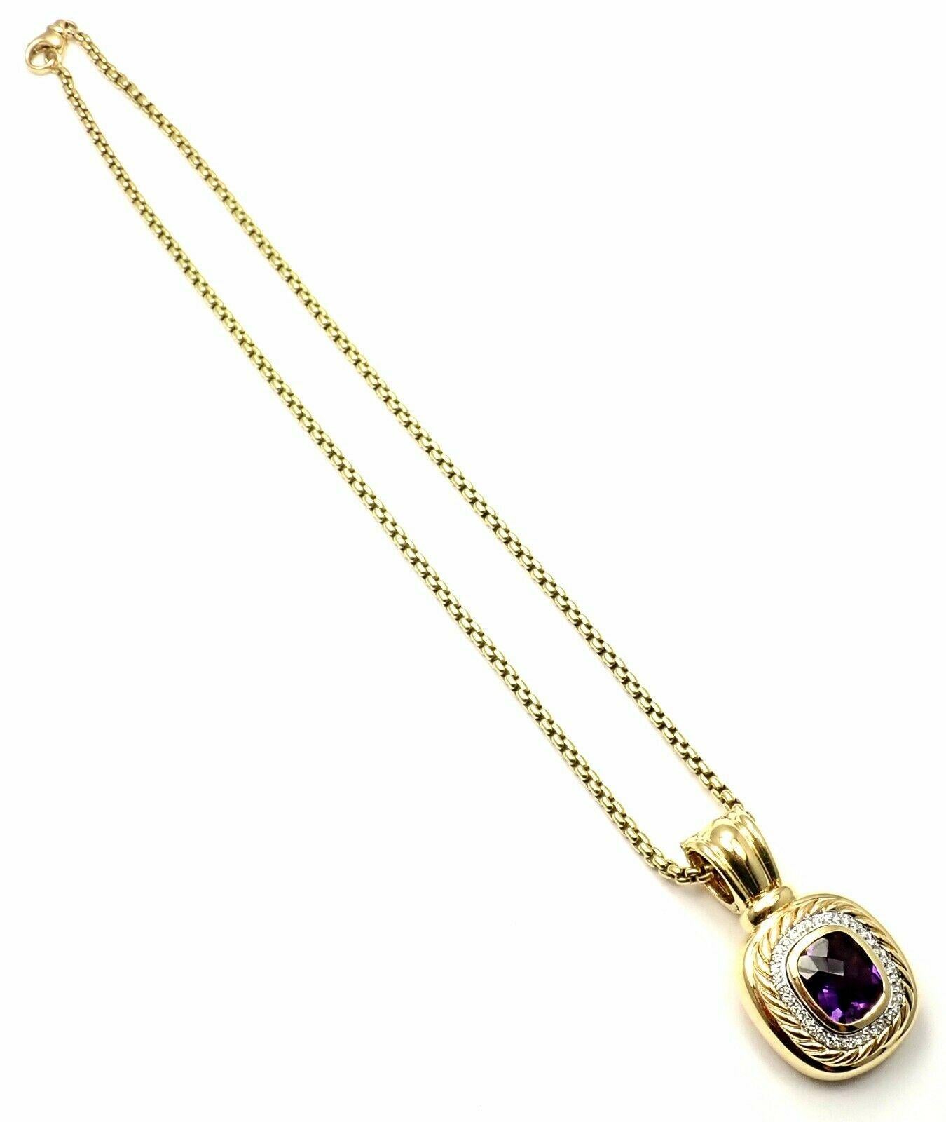 David Yurman Diamond Amethyst Large Cable Pendant Chain Yellow Gold Necklace In Excellent Condition For Sale In Holland, PA