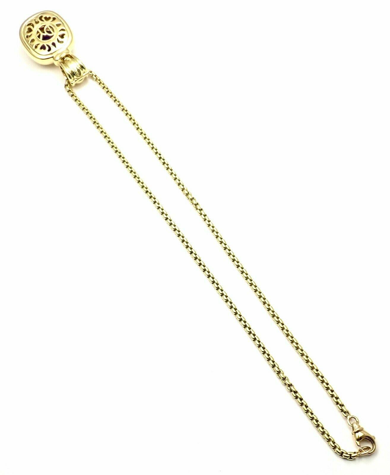 Women's or Men's David Yurman Diamond Amethyst Large Cable Pendant Chain Yellow Gold Necklace For Sale