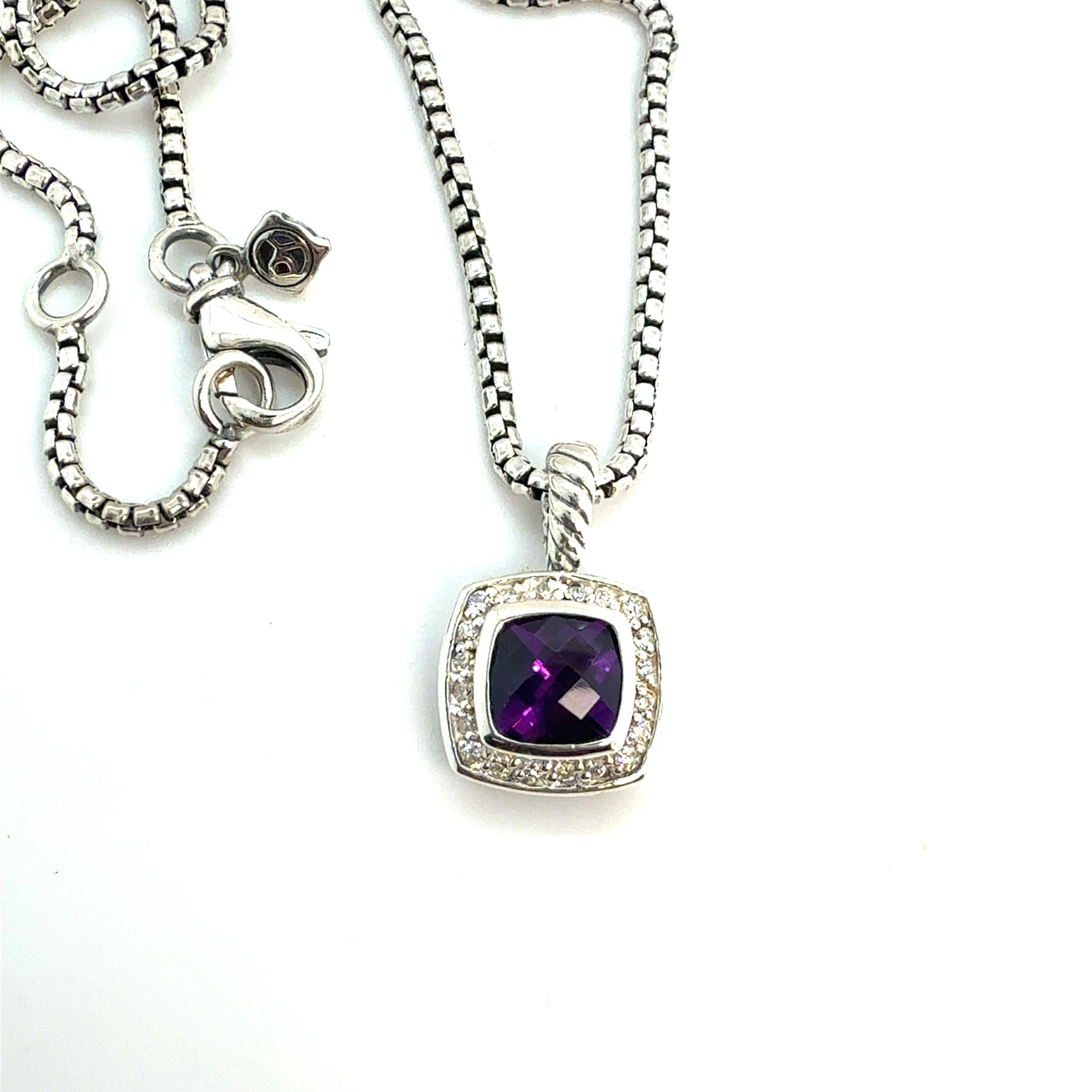 Authentic David Yurman Diamond Amethyst Petite Albion Necklace 18