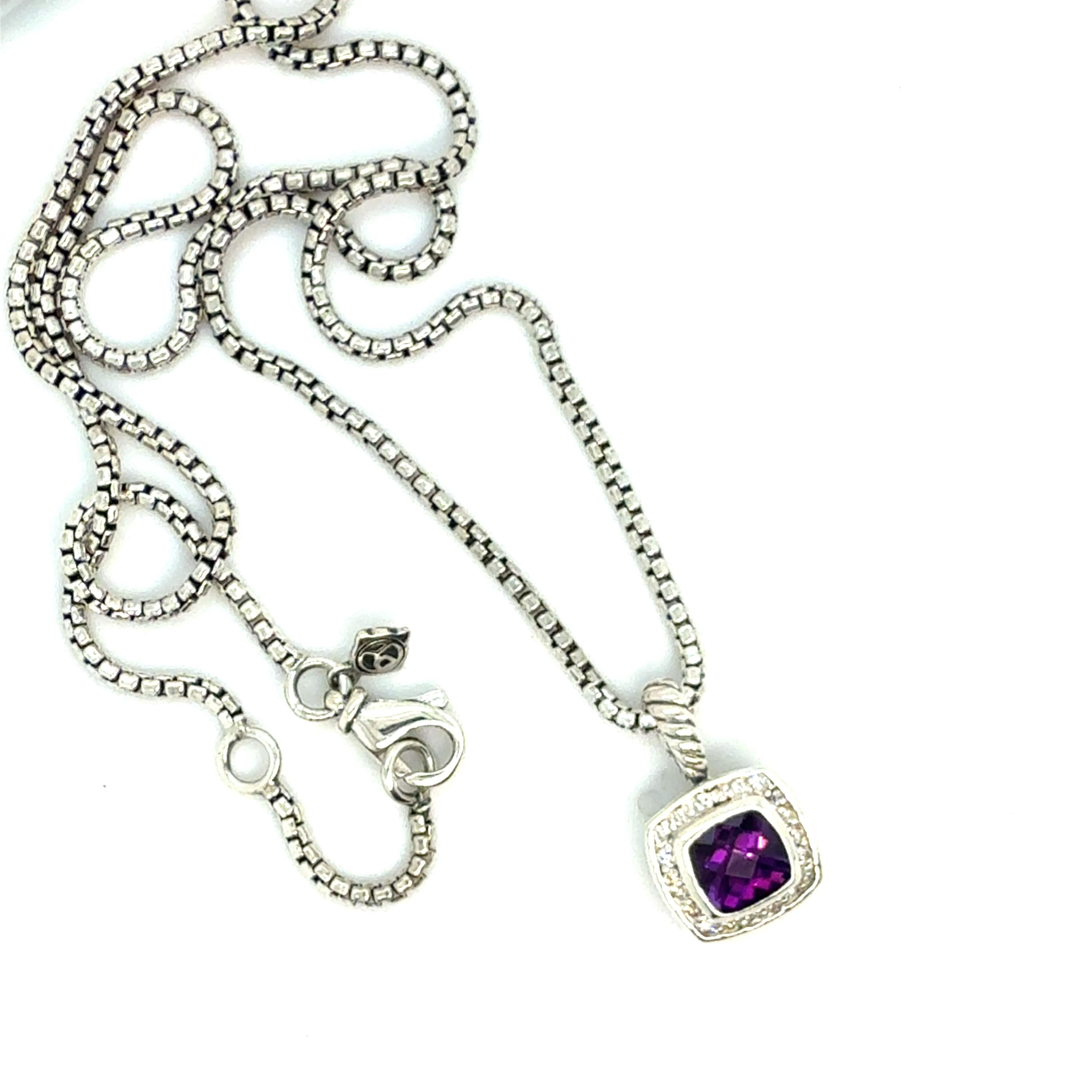 Antique Cushion Cut David Yurman Diamond Amethyst Petite Albion Necklace 18