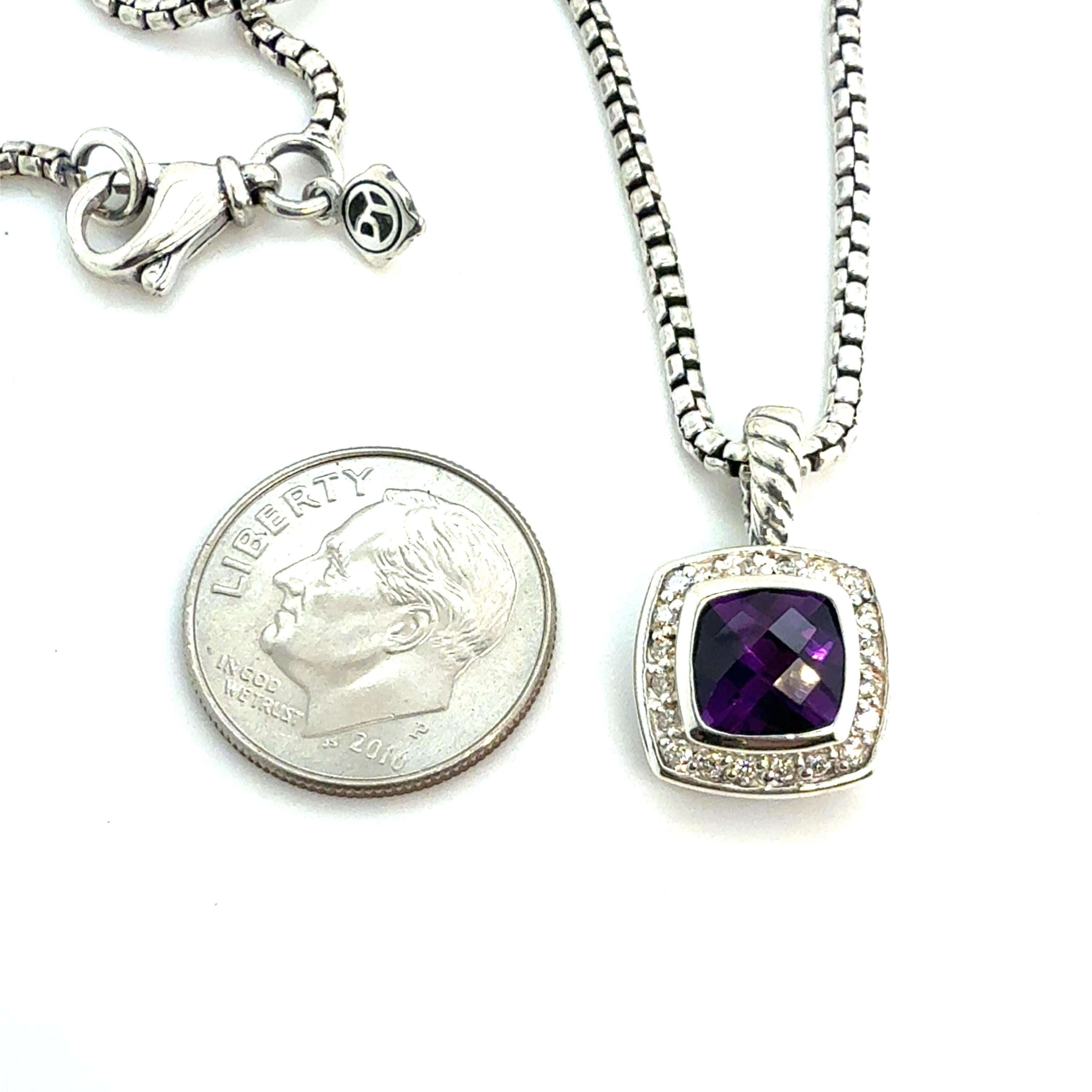 David Yurman Diamond Amethyst Petite Albion Necklace 18