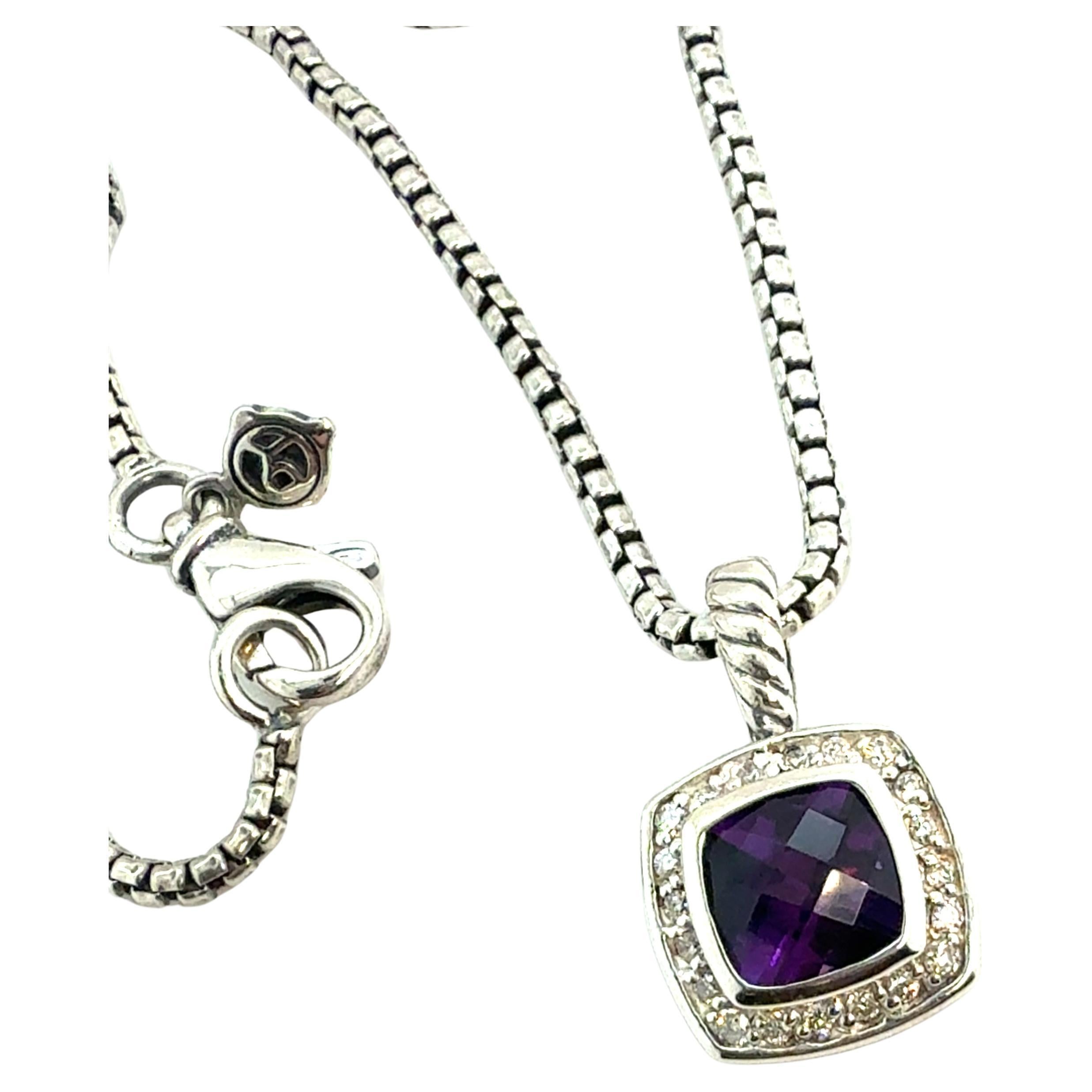 David Yurman Diamond Amethyst Petite Albion Necklace 18" Silver Estate