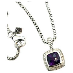 David Yurman Diamond Amethyst Petite Albion Necklace 18" Silver Estate