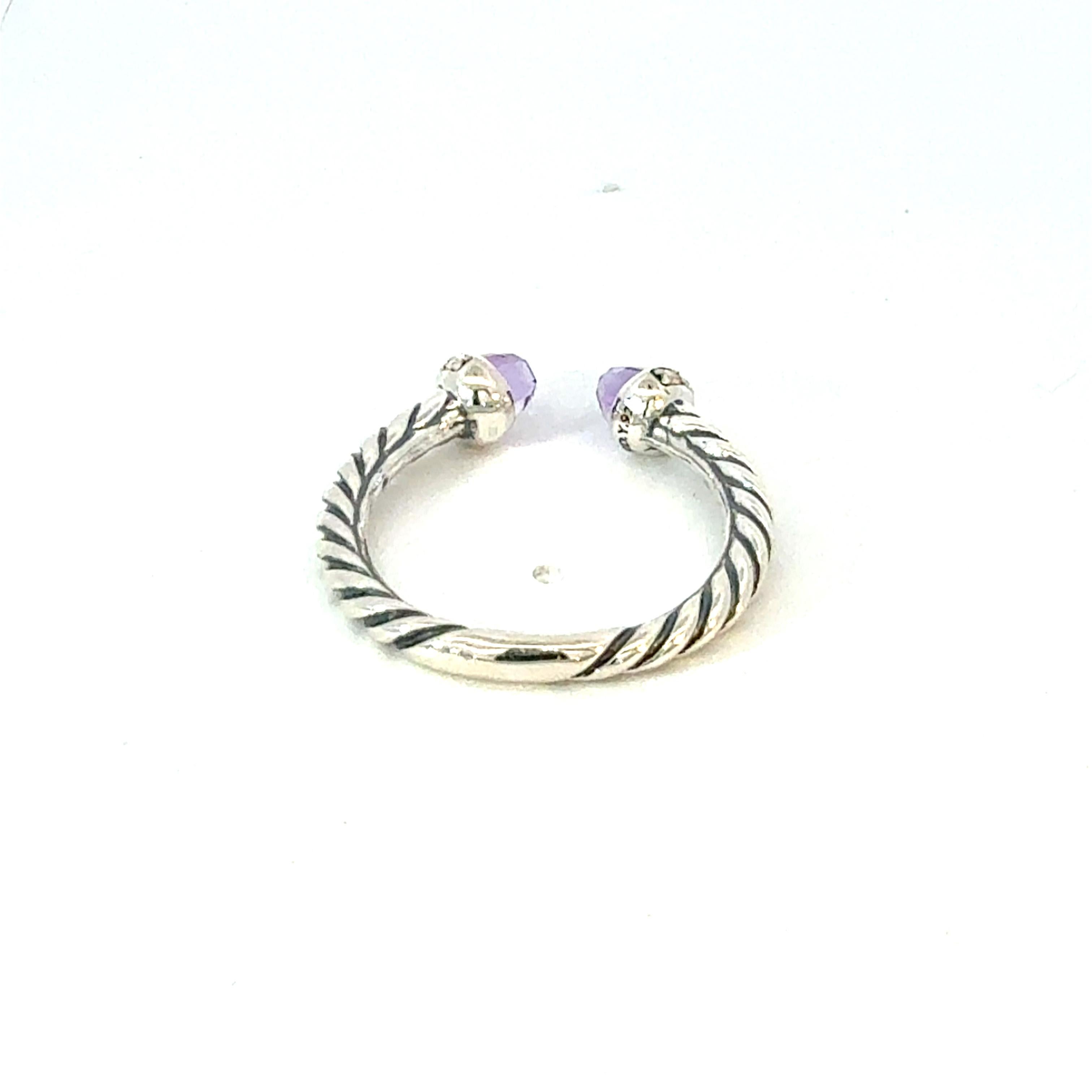 Mixed Cut David Yurman Diamond Amethyst Ring Size 7.5 Sterling Silver Estate