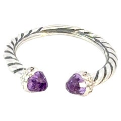 David Yurman, bague de succession en argent sterling, diamant et améthyste, taille 7,5