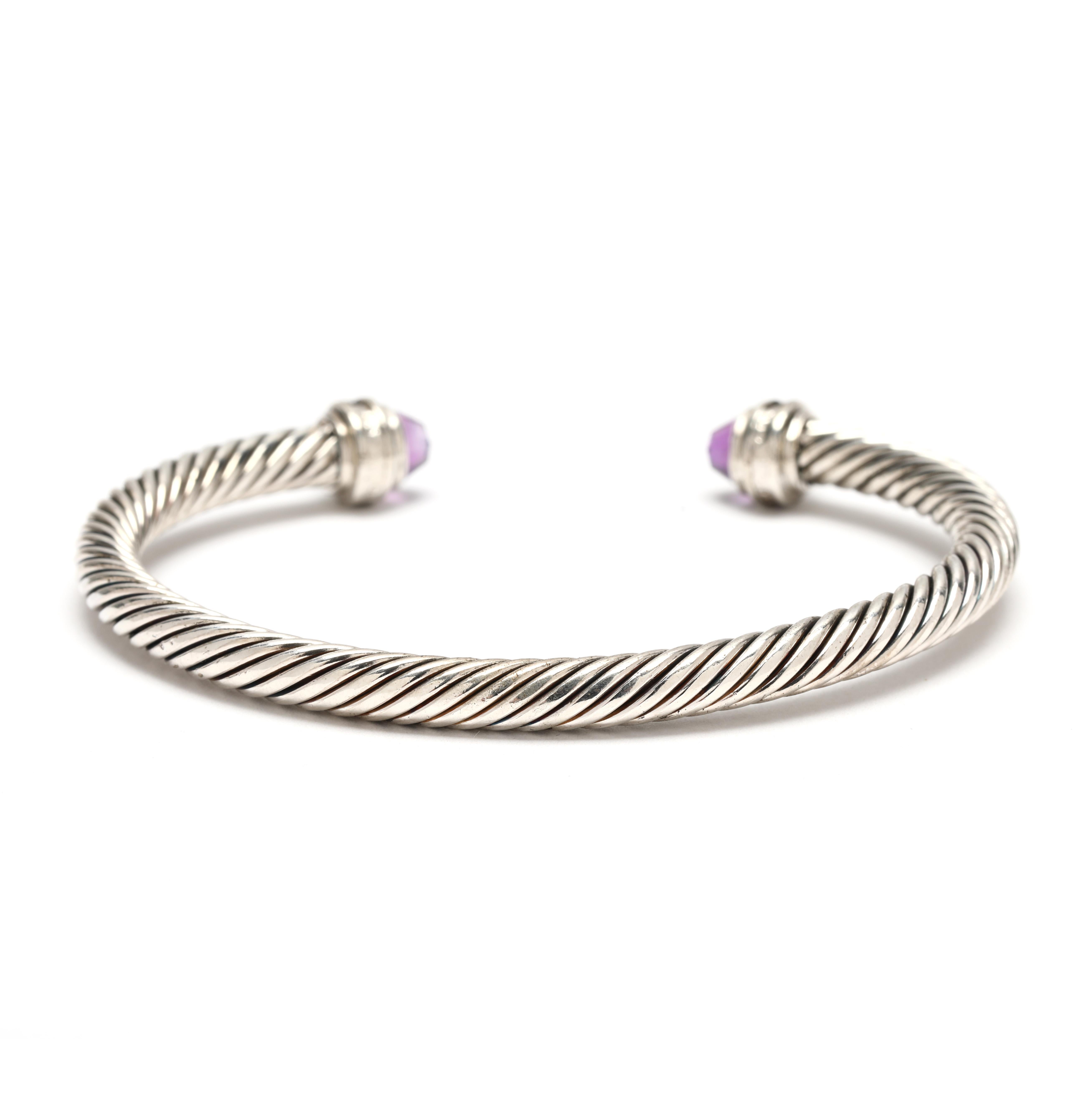 Cabochon David Yurman Bracciale con diamanti e ametista, A. Silver, lunghezza 6,38 pollici in vendita