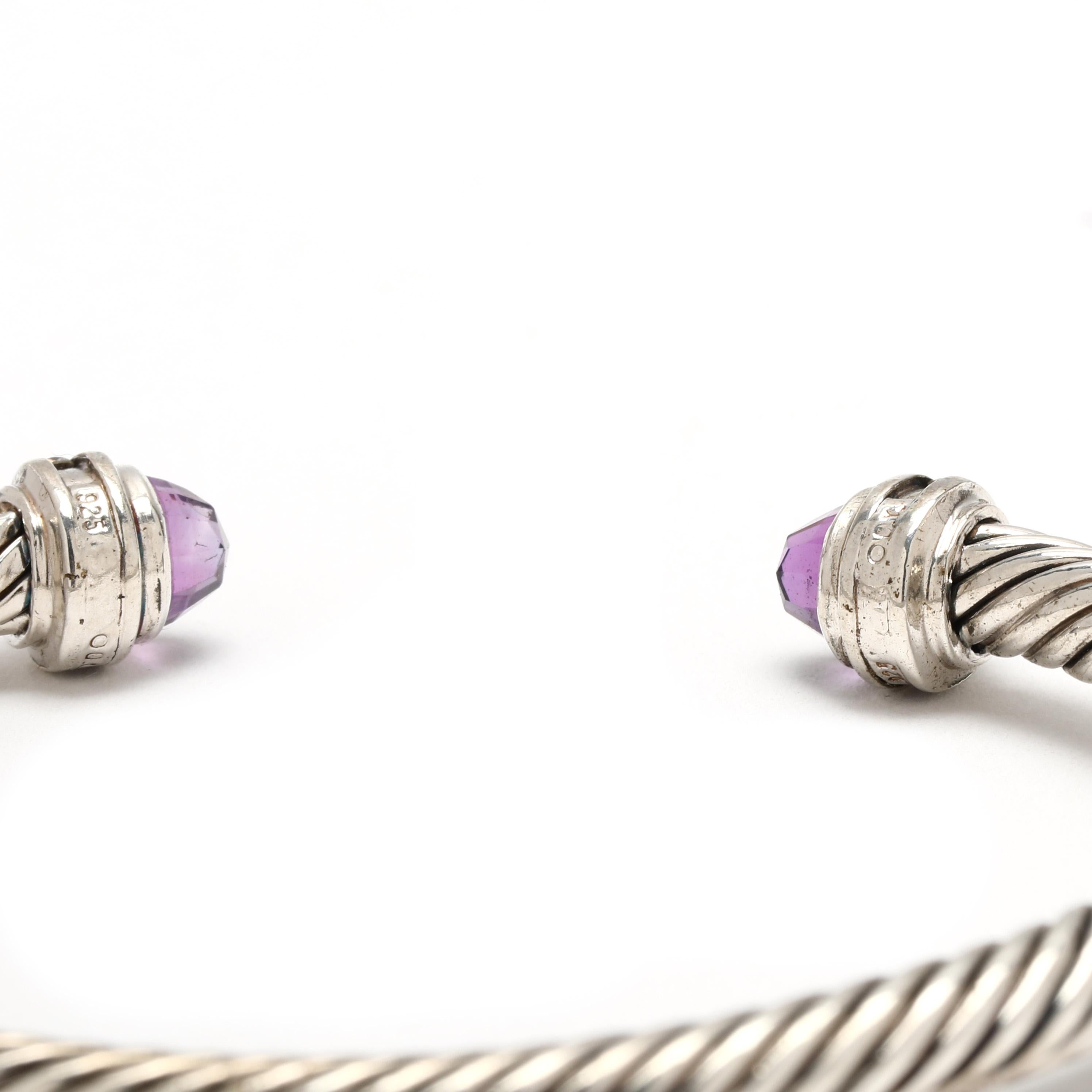 da uomo o donna David Yurman Bracciale con diamanti e ametista, A. Silver, lunghezza 6,38 pollici in vendita