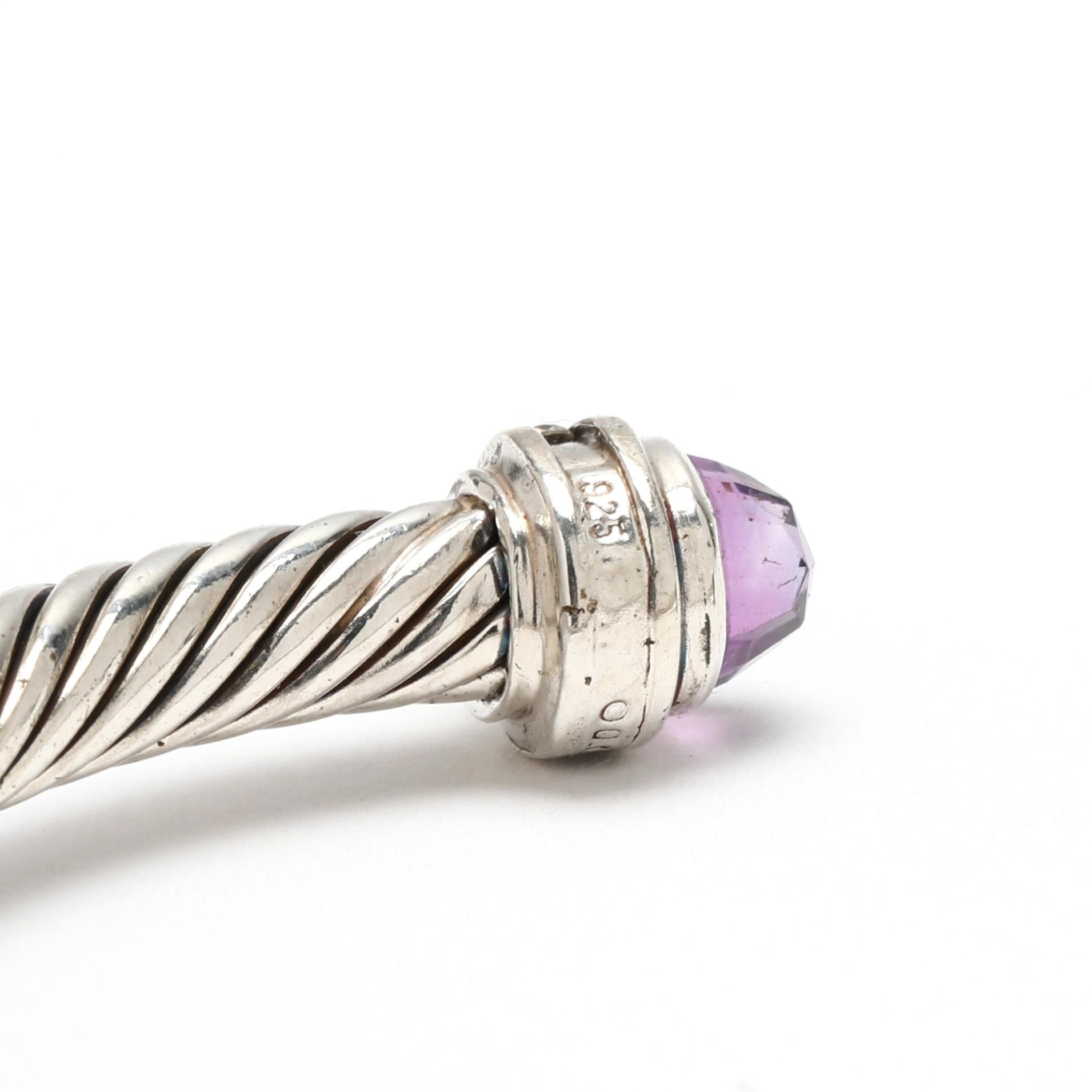 David Yurman Bracciale con diamanti e ametista, A. Silver, lunghezza 6,38 pollici in vendita 1