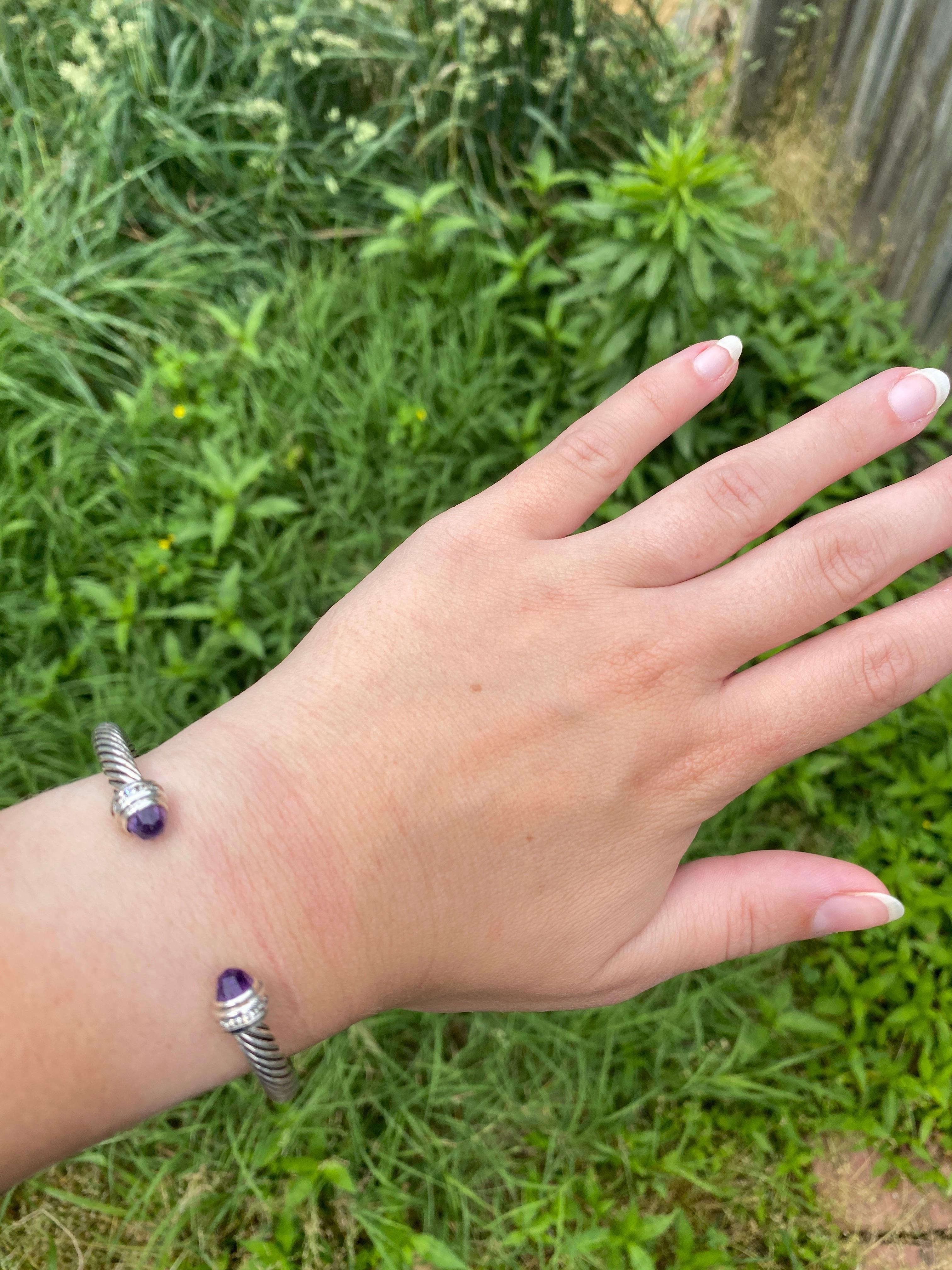 David Yurman Bracciale con diamanti e ametista, A. Silver, lunghezza 6,38 pollici in vendita 2
