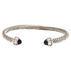 David Yurman Diamond and Amethyst Cuff Bracelet, Sterling Silver, Length 6.38 In