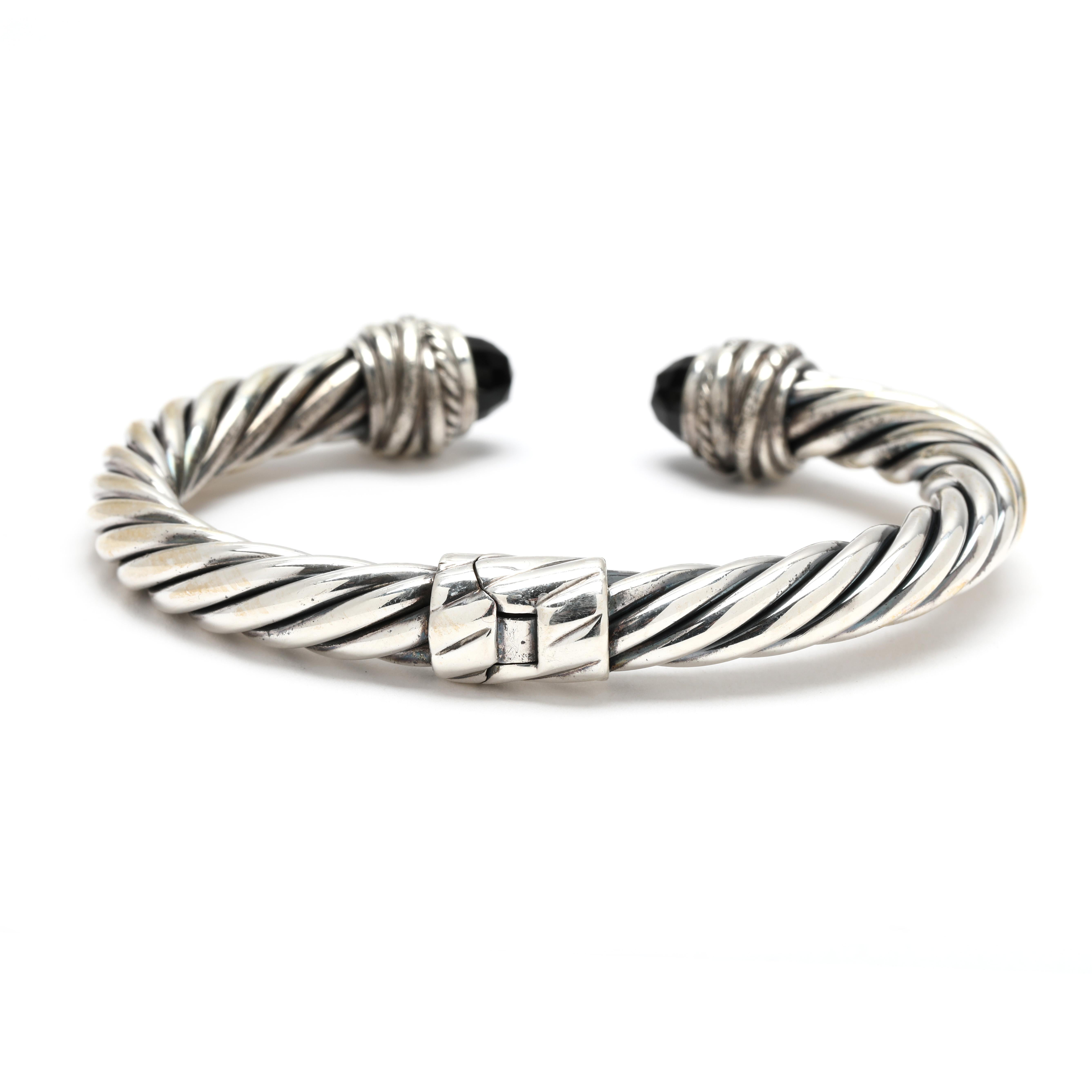 Taglio a rosa David Yurman Bracciale con diamanti e onice nera, A. Silver, lunghezza 7