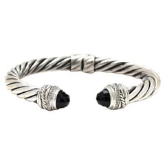 David Yurman Pulsera de diamantes y ónice negro, plata de ley, longitud 7 pulgadas