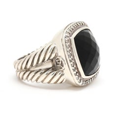 David Yurman Diamond and Black Onyx Statement Ring, Sterling Silver, Size 6.5