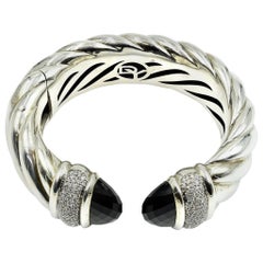 David Yurman Diamond and Black Onyx Sterling Silver Bangle Bracelet