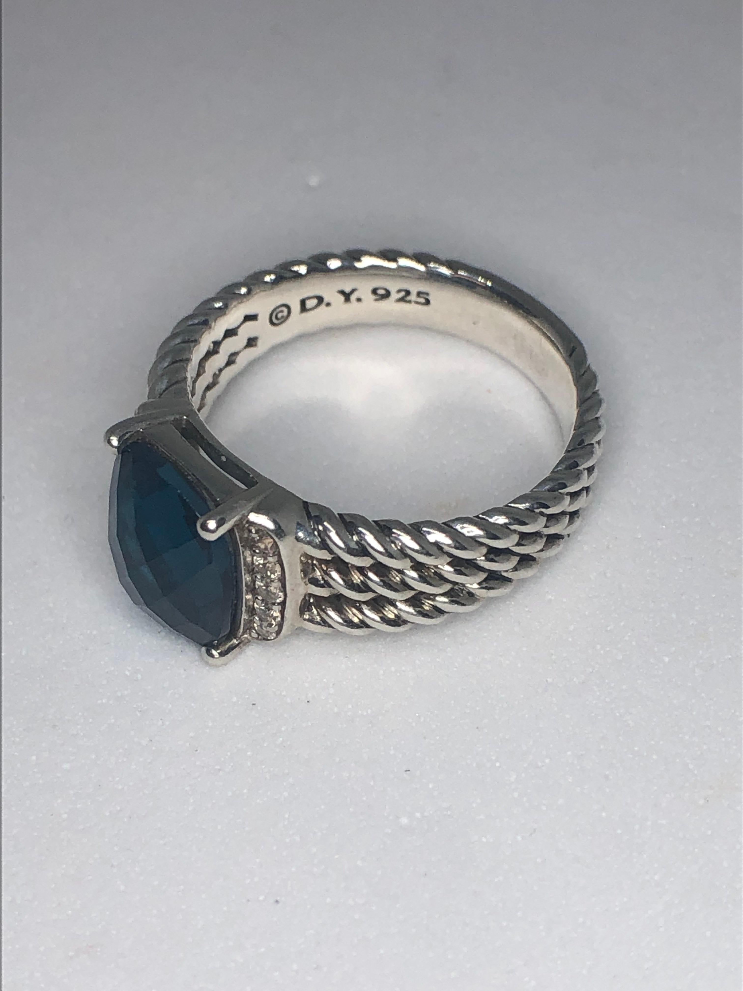 David Yurman Diamond and London Blue Topaz Ring In Excellent Condition In Mansfield, OH