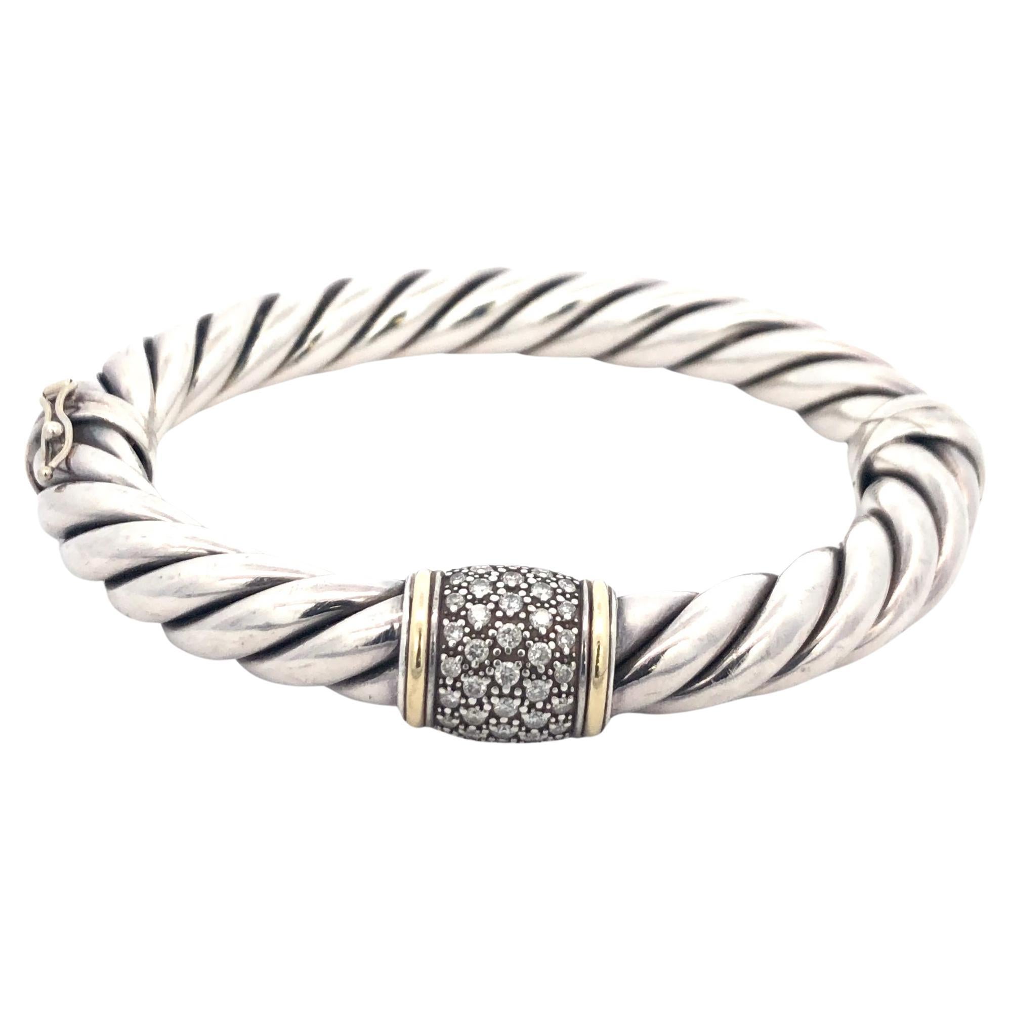 David Yurman Diamant-Armreif aus Sterlingsilber und 18 Karat Gelbgold