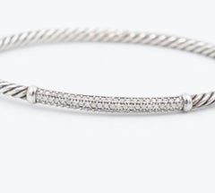 David Yurman Diamond Bar Bracelet, Cable Wrap Design, Silver 0.37 Carat