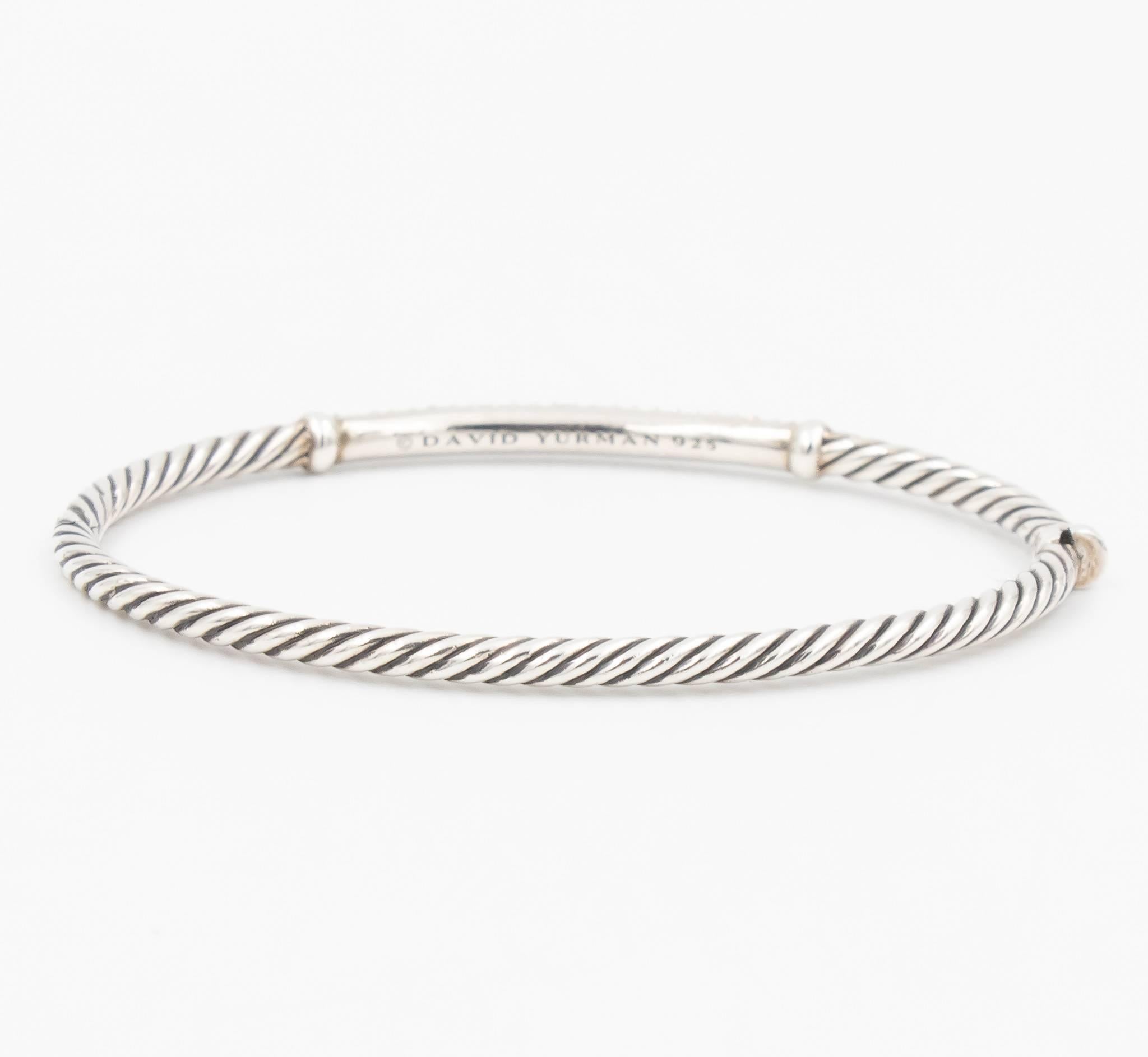 Women's David Yurman Diamond Bar Bracelet, Cable Wrap Design, Silver 0.37 Carat