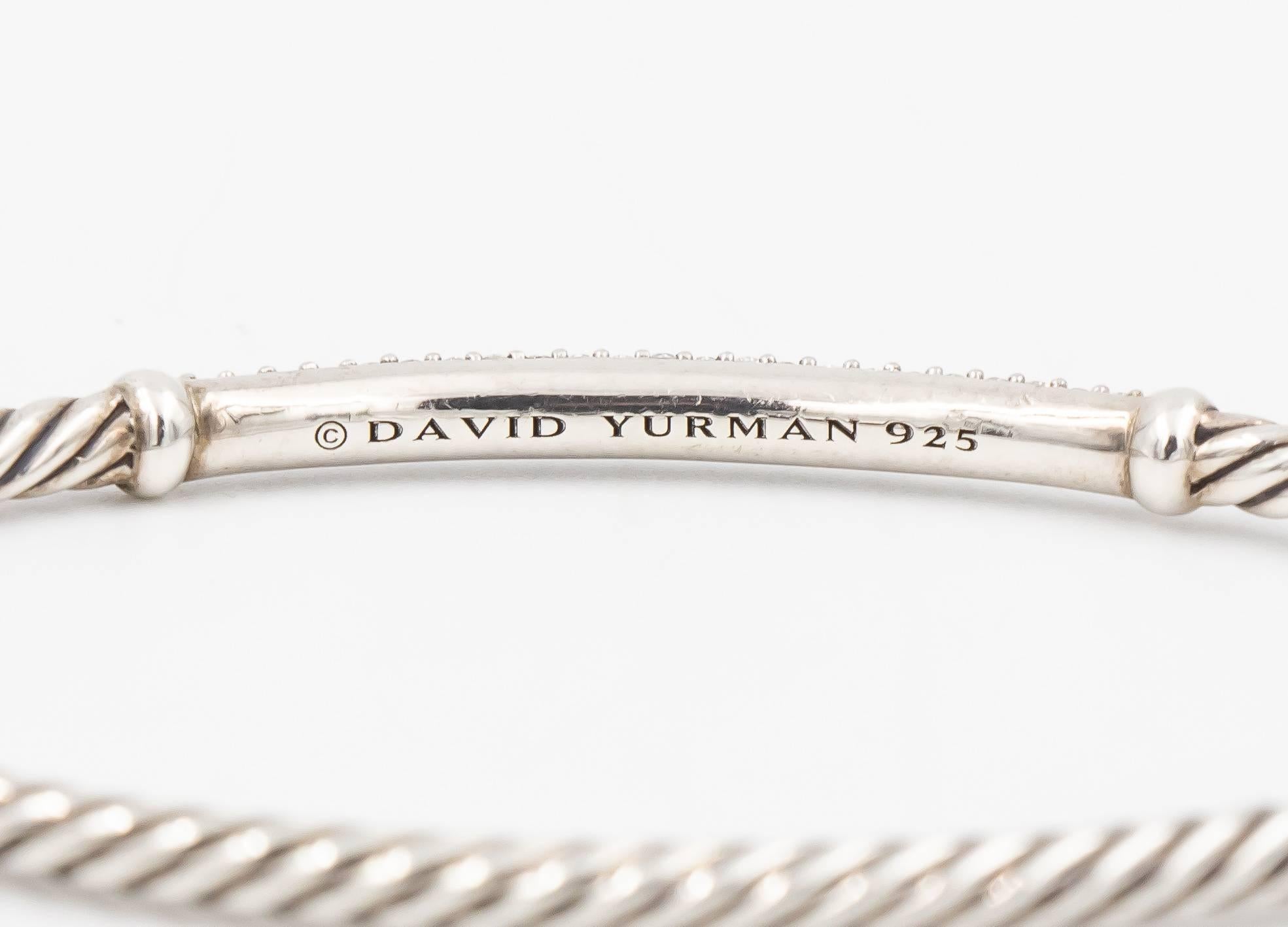 David Yurman Diamond Bar Bracelet, Cable Wrap Design, Silver 0.37 Carat 1