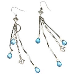 David Yurman Diamond Blue Topaz Pearl Sterling Silver Confetti Earrings