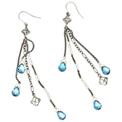 David Yurman Blue Topaz Diamond Pearl Sterling Silver Confetti Earrings