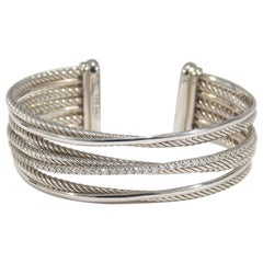 David Yurman Diamond Bracelet Cuff Wire Rope Motif Sterling Silver