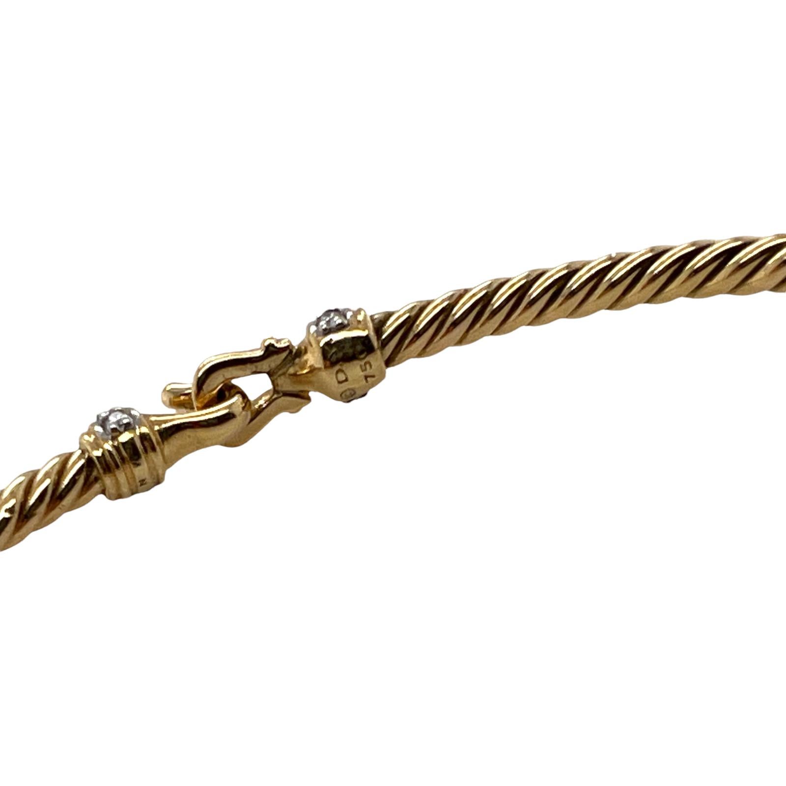 Women's David Yurman Diamond Buckle 18 Karat Yellow Gold Cable Bangle Bracelet Small New