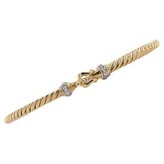 David Yurman Diamond Buckle 18 Karat Yellow Gold Cable Bangle Bracelet Small New