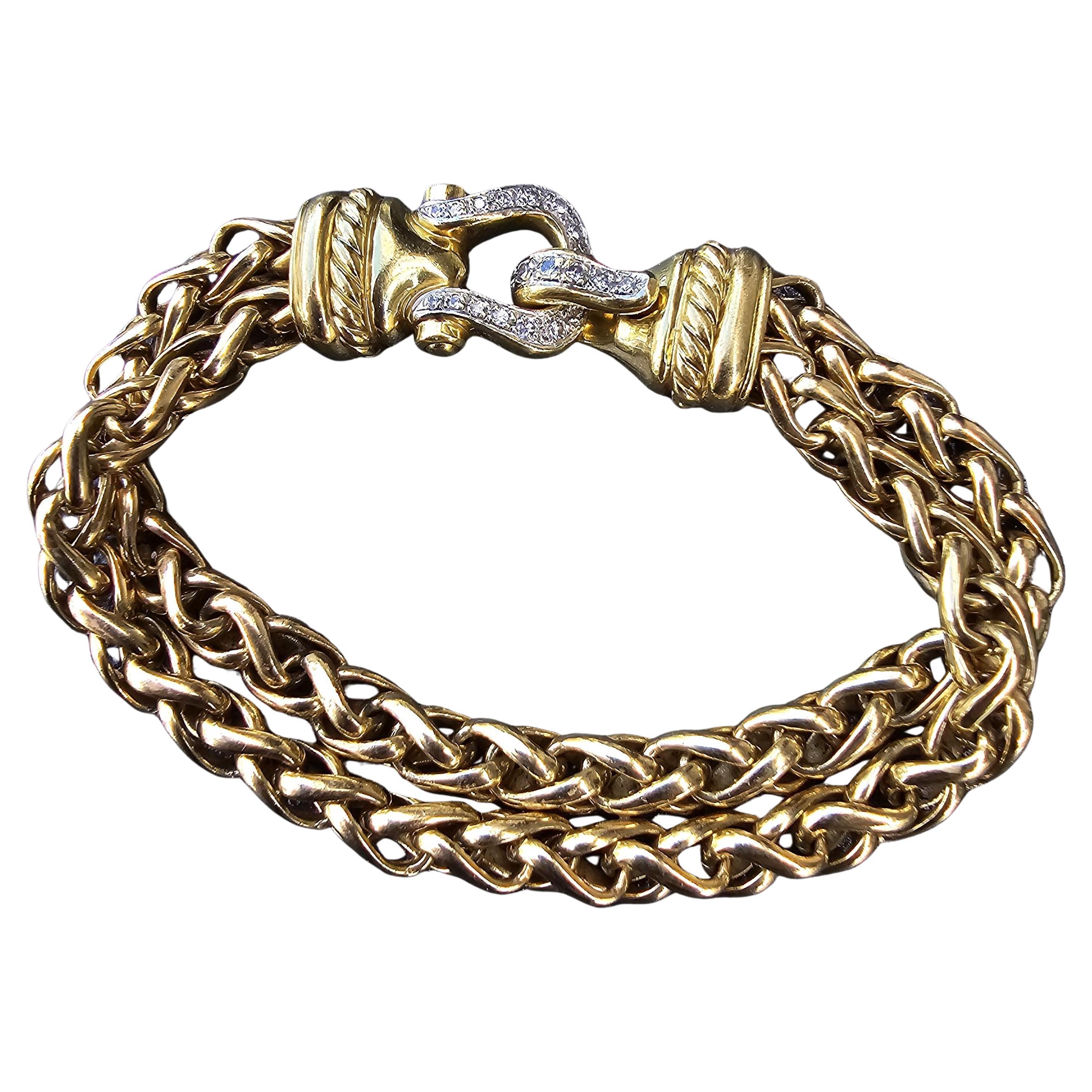 David Yurman Bracciale con Fibbia in Oro Giallo 18k 7,5" 76,5g Doppio Grano in vendita
