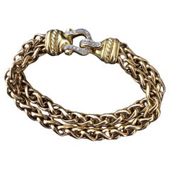 David Yurman Bracciale con Fibbia in Oro Giallo 18k 7,5" 76,5g Doppio Grano