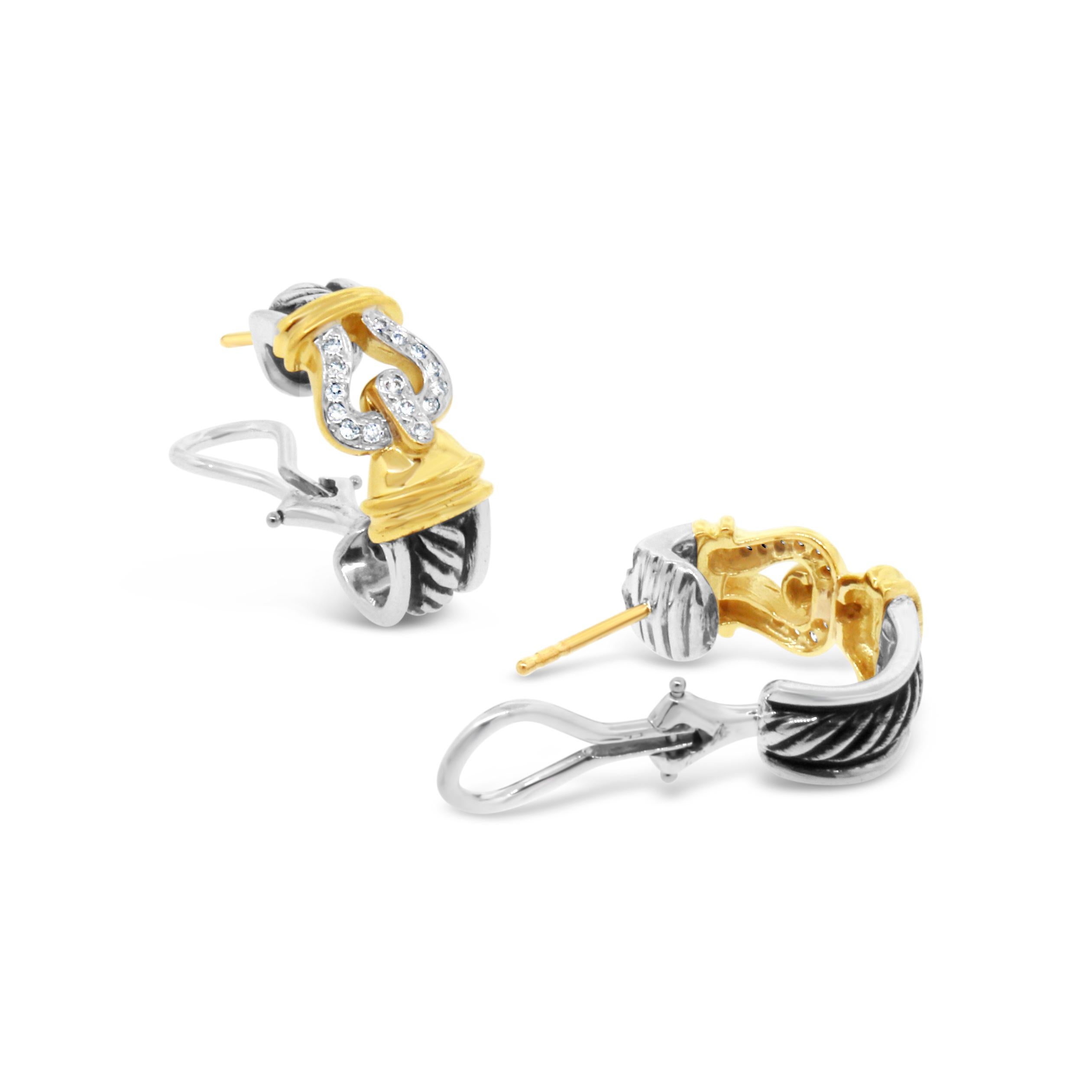 David Yurman Diamond Buckle Earrings In Excellent Condition For Sale In New York, NY