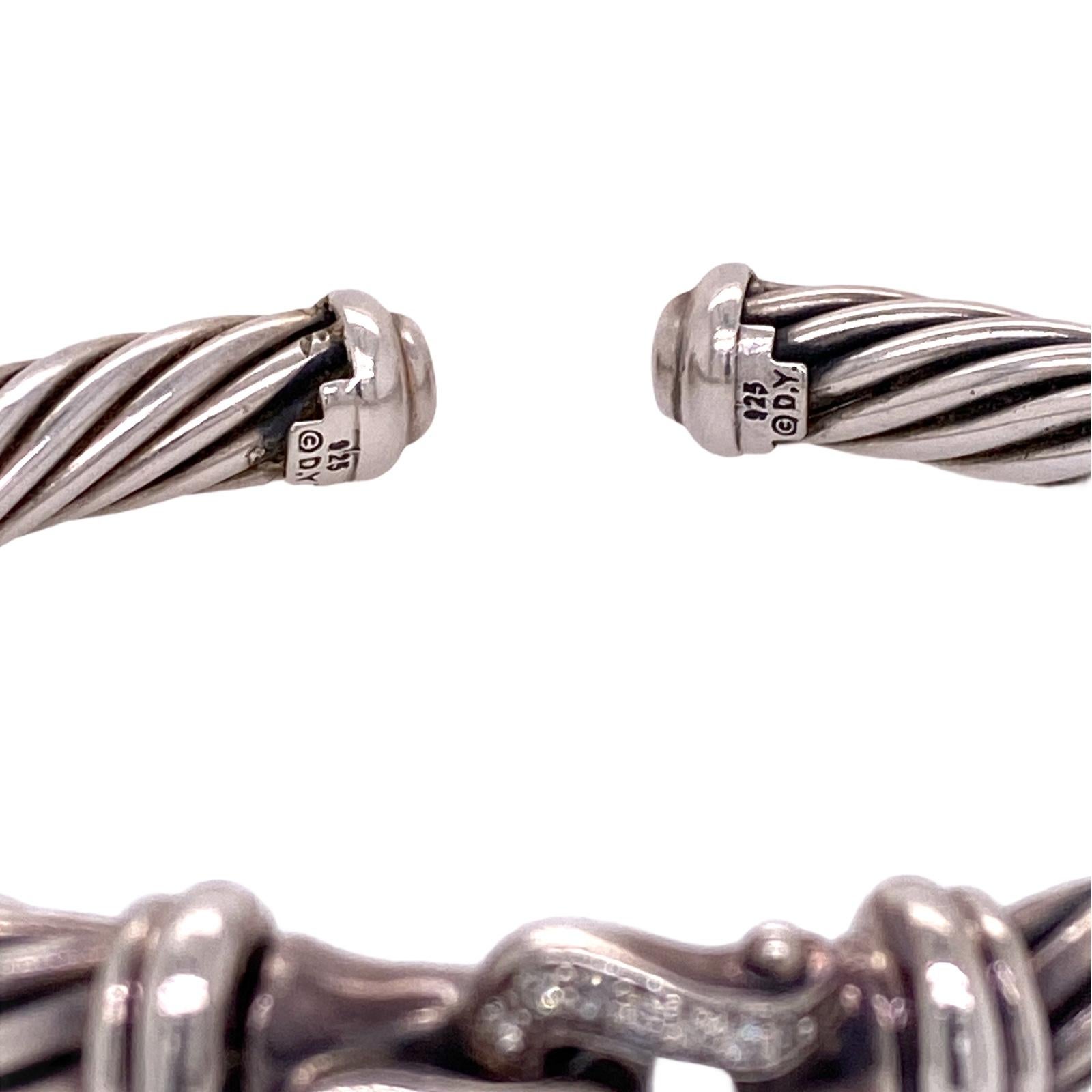 Sterlingsilber-Armband mit Diamantschnalle und Kabelmanschette von David Yurman im Zustand „Hervorragend“ in Boca Raton, FL