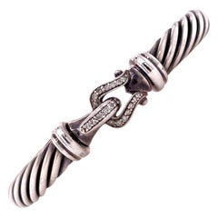 David Yurman Diamond Buckle Hinged Cable Cuff Sterling Silver Bracelet