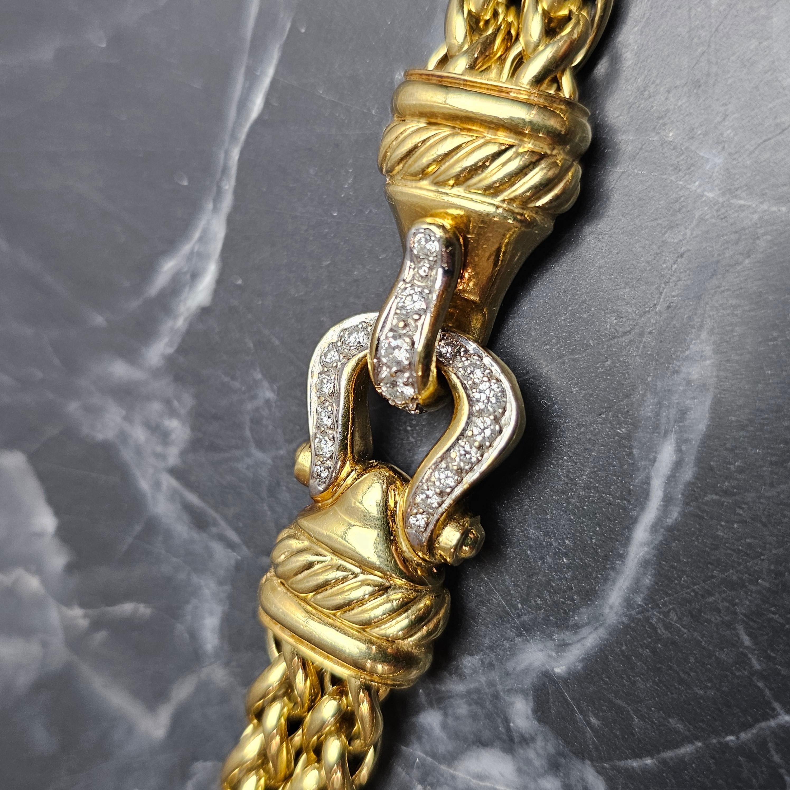 Contemporary David Yurman Diamond Buckle Necklace Double Wheat Chain Pendant 18k Yellow Gold