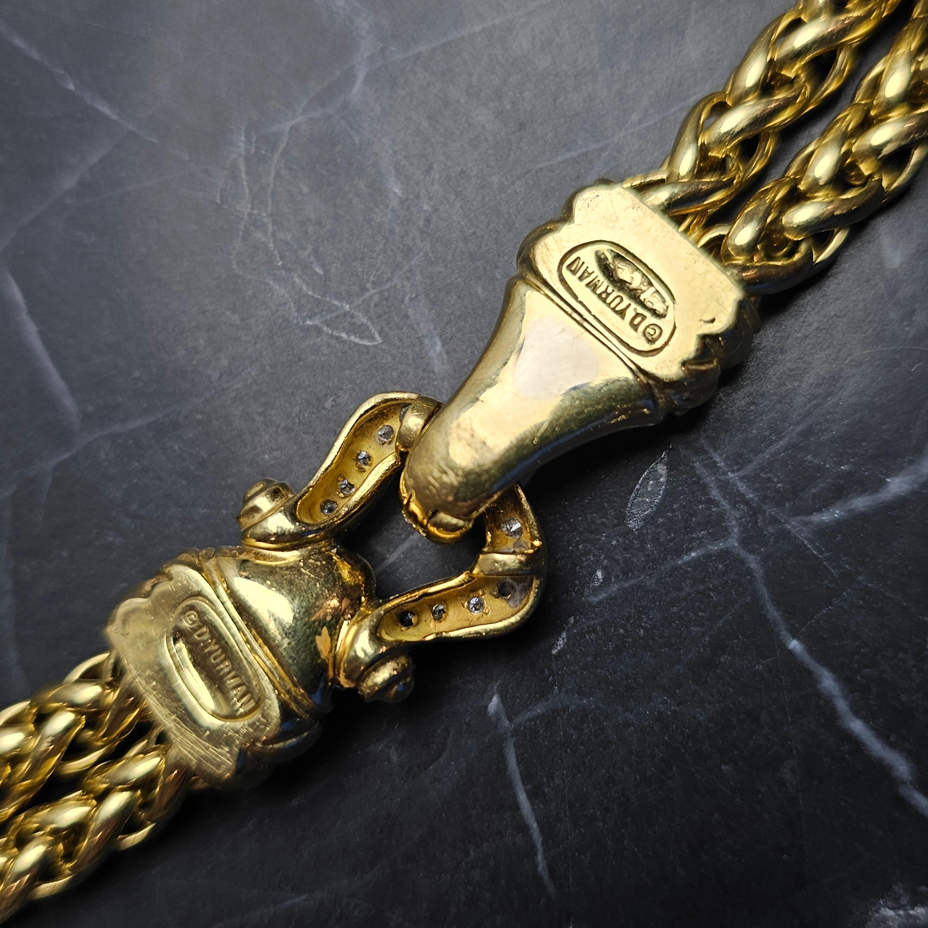 Women's or Men's David Yurman Diamond Buckle Necklace Double Wheat Chain Pendant 18k Yellow Gold
