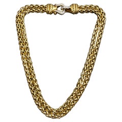 David Yurman Diamond Buckle Necklace Double Wheat Chain Pendant 18k Yellow Gold