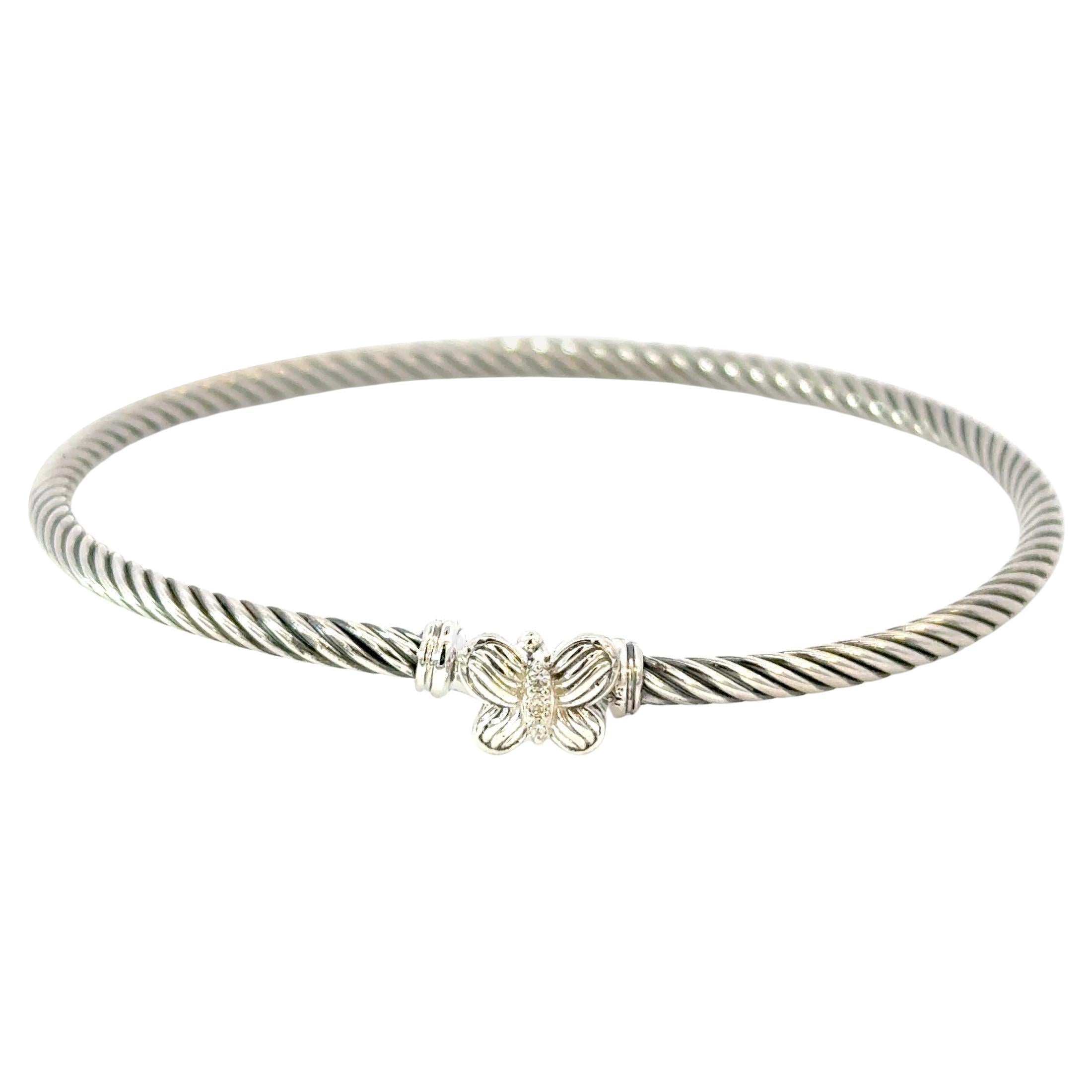 David Yurman Pulsera Puño Mariposa Diamantes Talla M Plata de Ley Estate