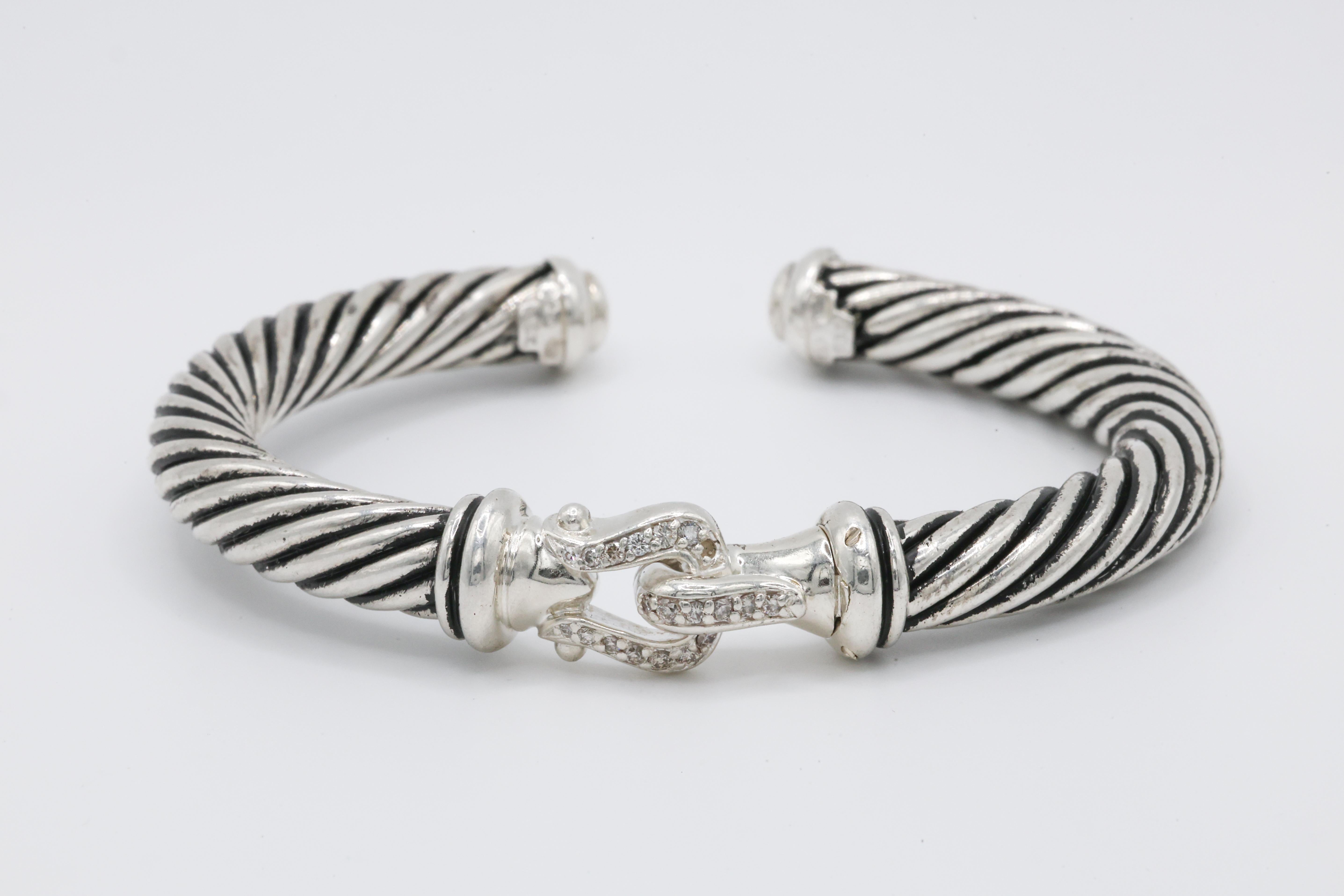 Women's or Men's David Yurman Diamond Cable Buckle Cuff