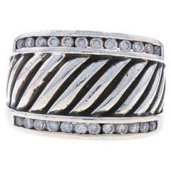 David Yurman Diamond Cable Cigar Band - Sterling Silver 925 Round Brilliant Ring
