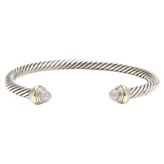 David Yurman Diamond Cable Classic Cuff, Sterling Silver, 14k Yellow Gold