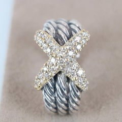 David Yurman Diamond Cable Crossover Hoop Earrings in Silver and 18k Gold