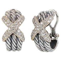 David Yurman „Diamond Cable Crossover“-Creolen aus Silber und 18-karätigem Gold