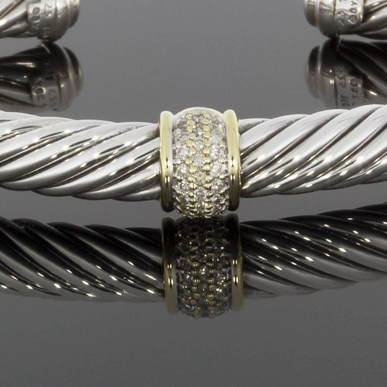 Round Cut David Yurman Diamond Cable Cuff Bracelet