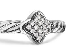 David Yurman Diamond Cable Quatrefoil Ring Sterling Silver MSRP $350