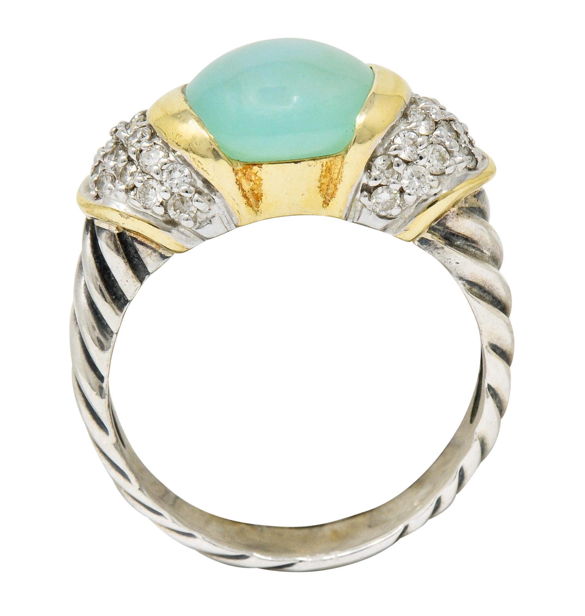 Women's or Men's David Yurman Diamond Chrysoprase 18 Karat Gold Silver Capri Ring