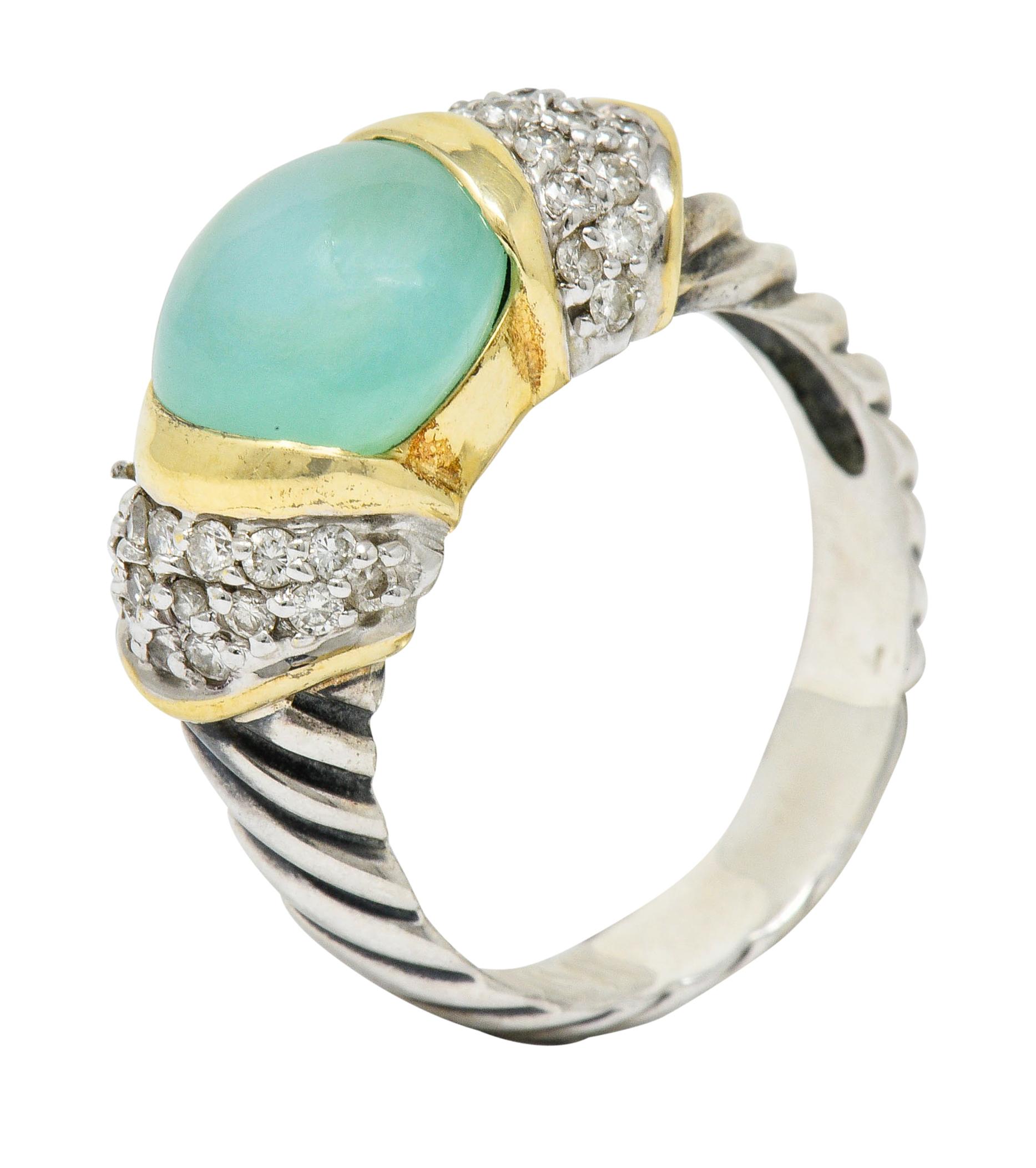 David Yurman Diamond Chrysoprase 18 Karat Gold Silver Capri Ring 1